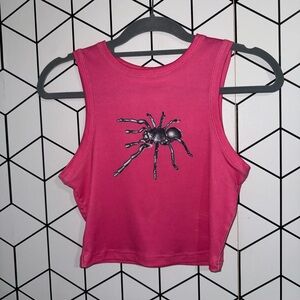 Women’s Pink Spider Graphic Ribbed Crop Tank Top